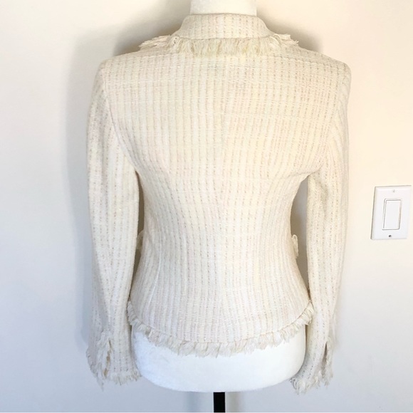 Zara Women’s Cream Sparkly Tweed Fringe Trim Blazer Jacket Size 4 - Picture 6 of 13